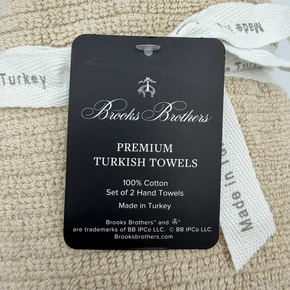 Brooks Brothers Premium Turkish Cotton Hand Towels Set of 2 Tan Beige NWT
